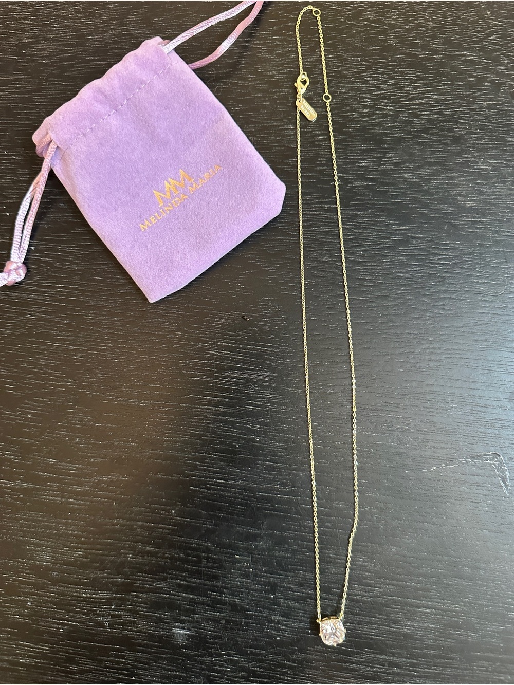 Melinda Maria Gold Plated Necklace with Simulated Diamond Pendant & Purple Pouch